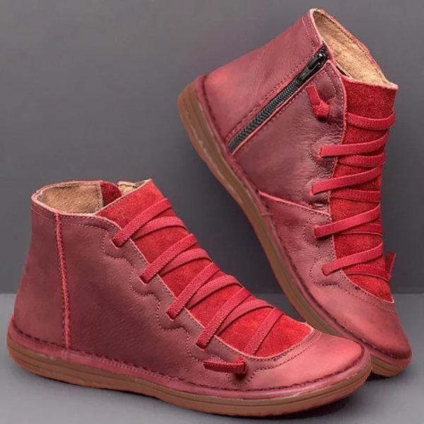 Women Comfortable Soft Sole Closed Toe Slip Resistant Flat Ankle Casual Zipper Boots