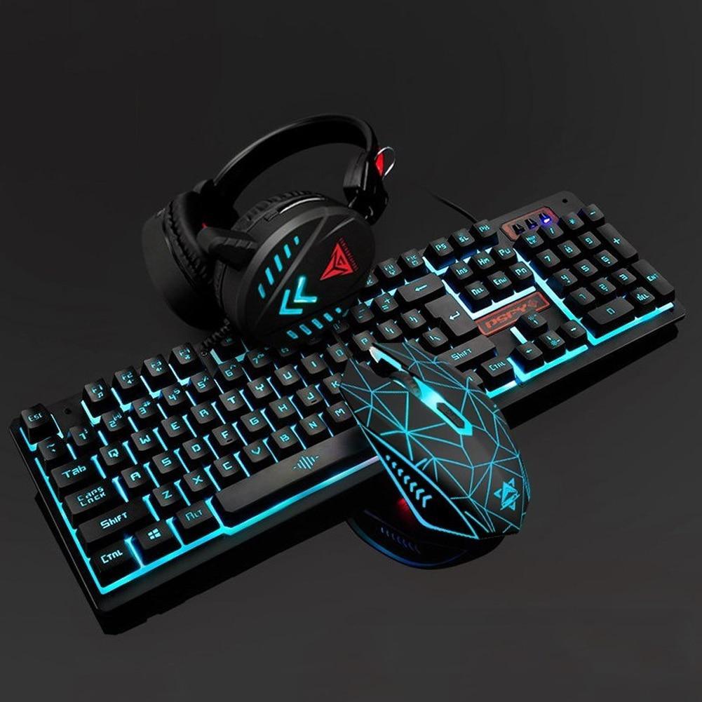 4 Pcs Illuminated Keyboard Home Gaming Set