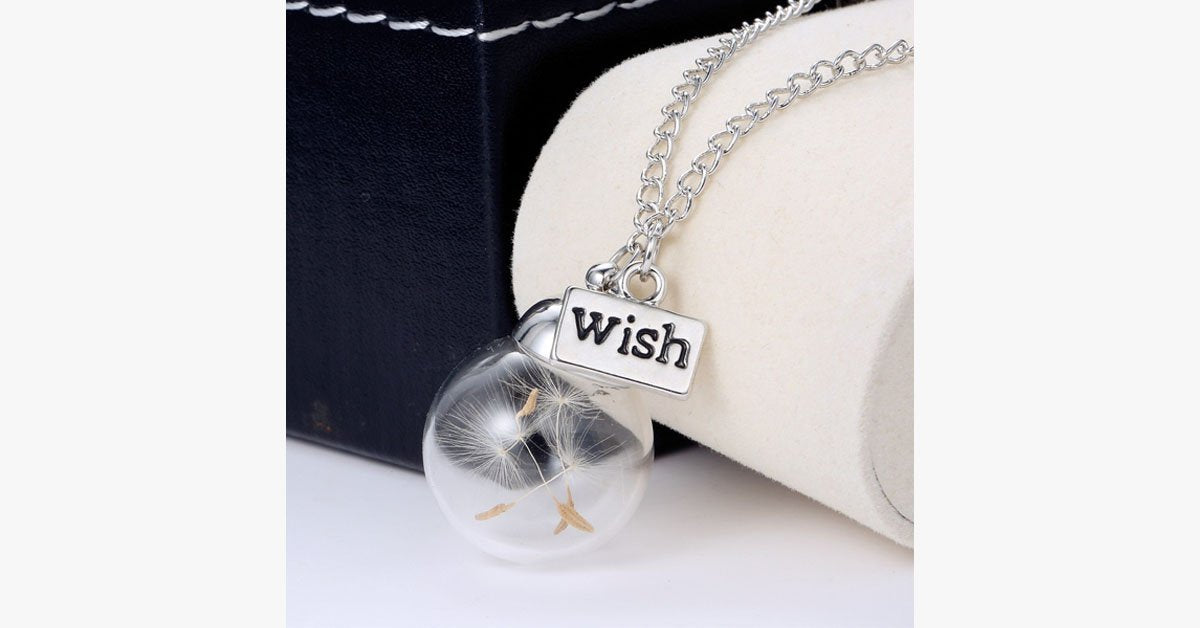 Natural Dandelion Seeds Wish Pendant