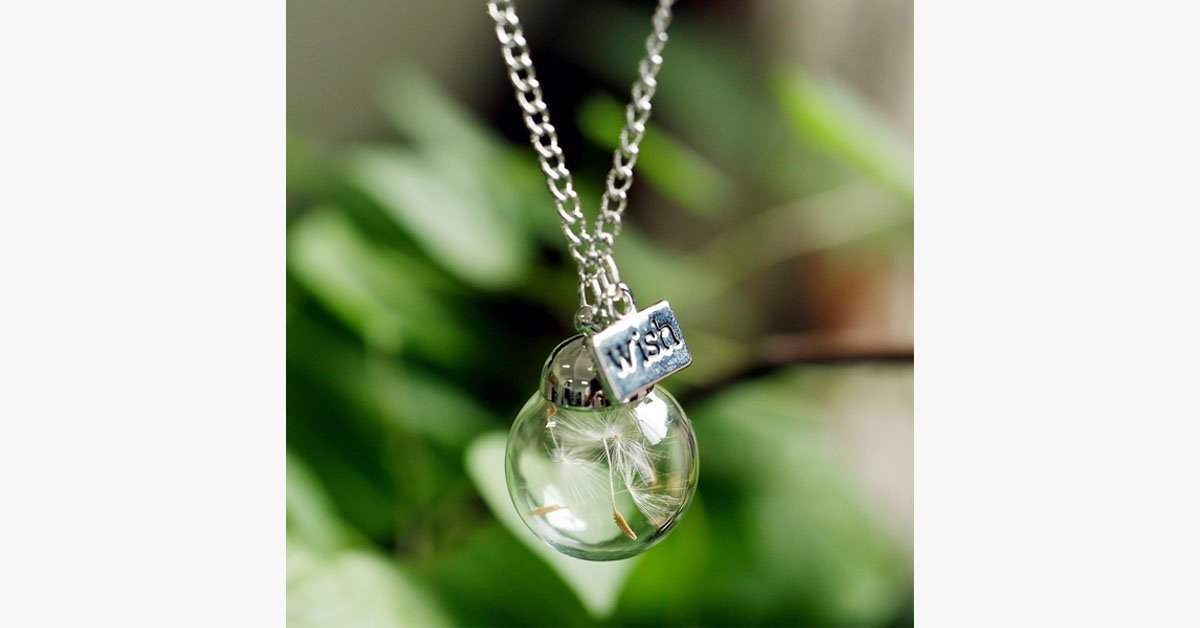 Natural Dandelion Seeds Wish Pendant