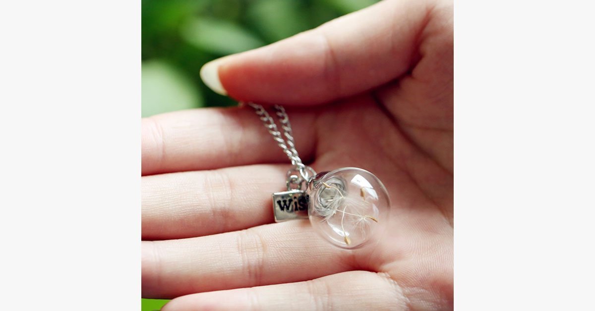 Natural Dandelion Seeds Wish Pendant