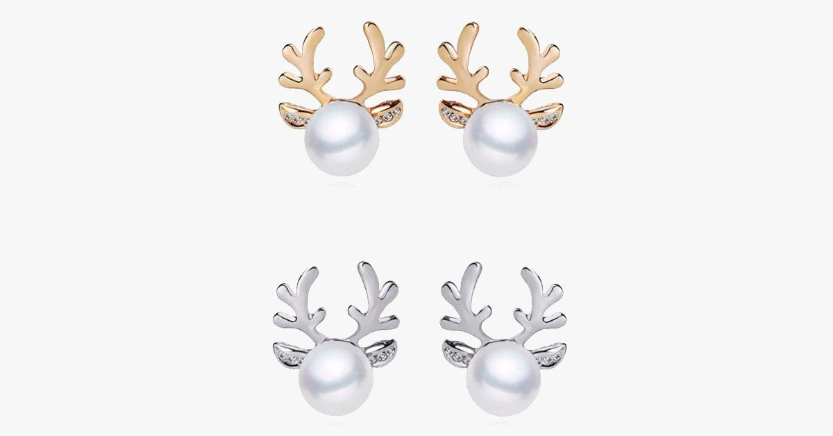 Crystal Antler Pearl Earrings & Necklace Set