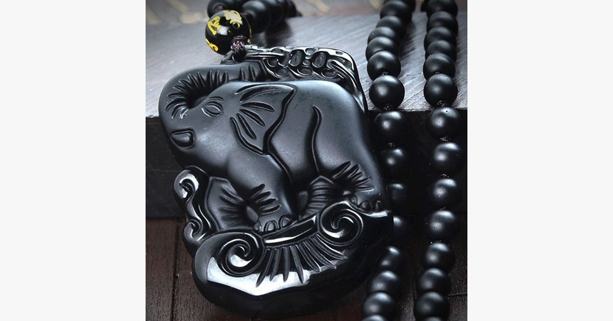 Natural Obsidian Elephant Necklace