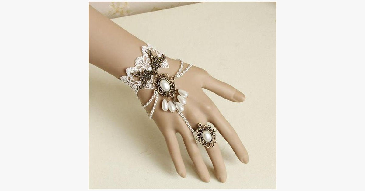 White Ring Wrist Bracelet – White Lace Design - Add a Touch of Elegance to Your Outfit!
