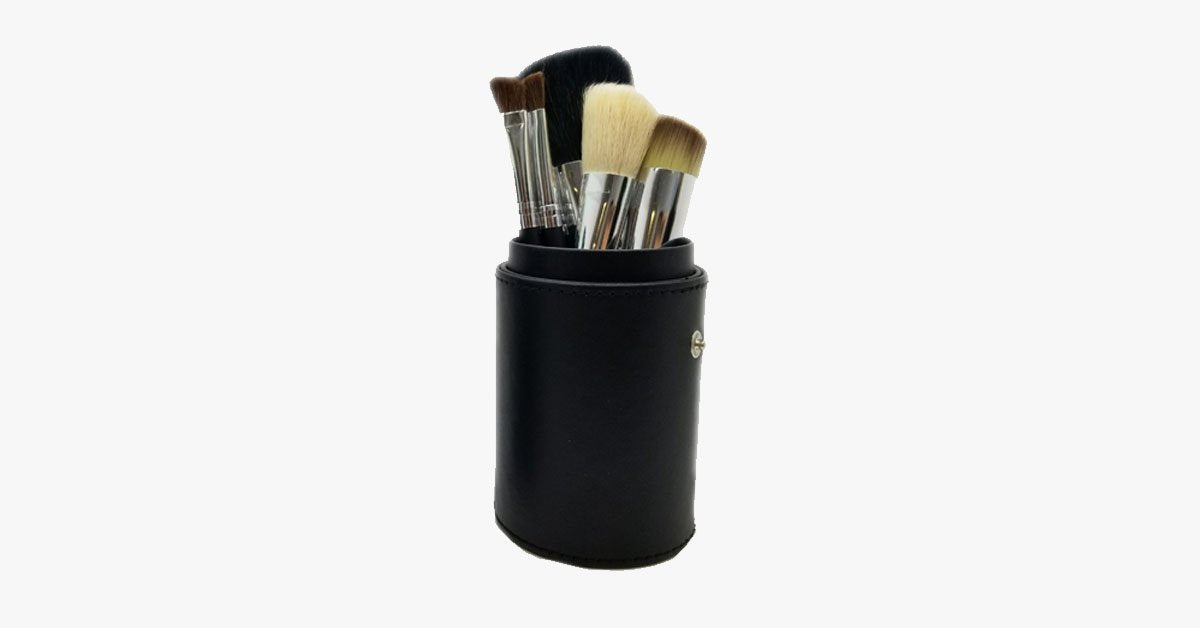 Brush Set with Premium Quality Case - Made of Synthetic Hair - Animal Cruelty-Free - Perfect for Traveling, 7 Pieces