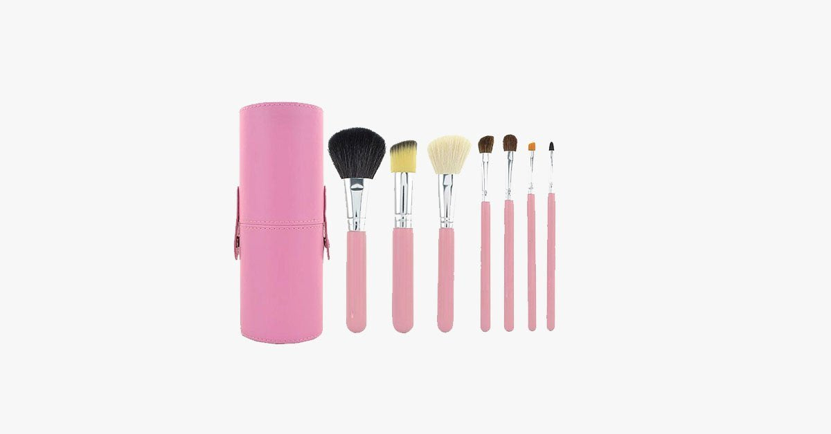 Brush Set with Premium Quality Case - Made of Synthetic Hair - Animal Cruelty-Free - Perfect for Traveling, 7 Pieces