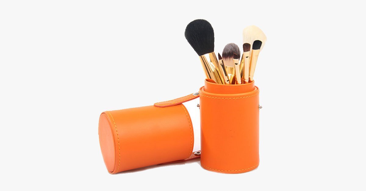 Brush Set with Premium Quality Case - Made of Synthetic Hair - Animal Cruelty-Free - Perfect for Traveling, 7 Pieces