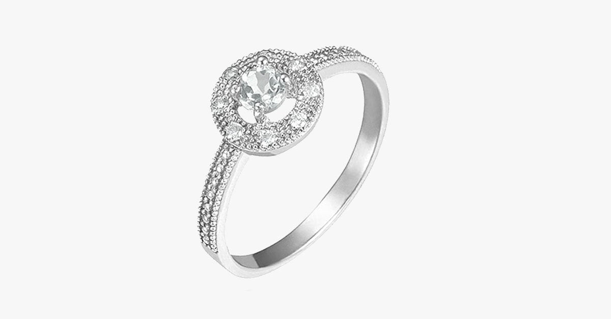 Silver 1/3 CTW White Topaz Ring with Halo CZ Stones