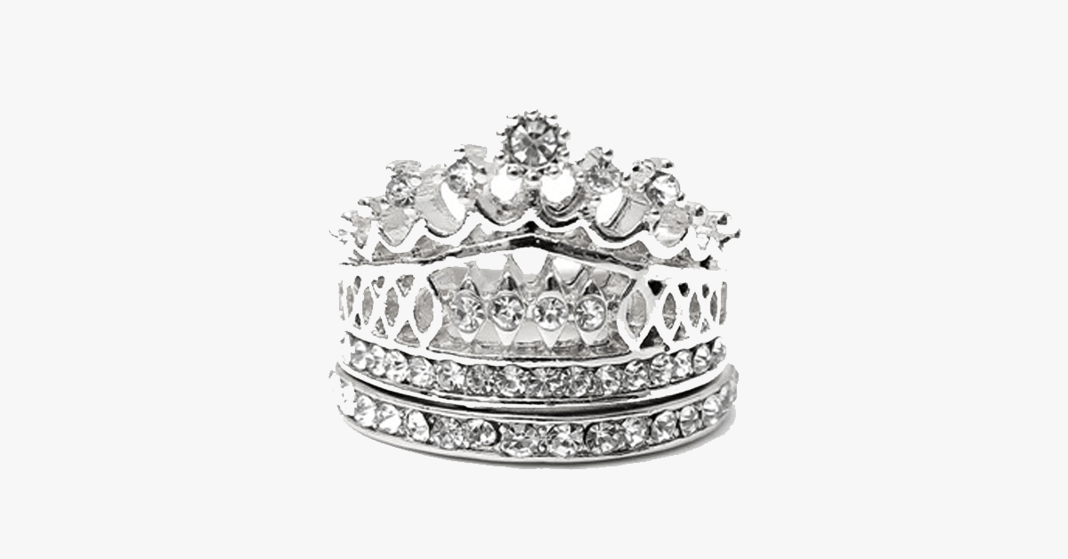 Imperial Crown Ring Set - Fashionable Silver Colored Rings in Different Sizes