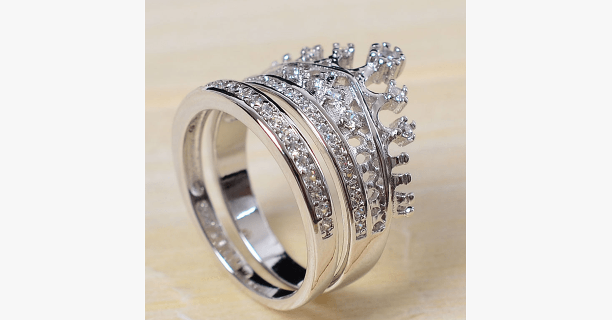Imperial Crown Ring Set - Fashionable Silver Colored Rings in Different Sizes