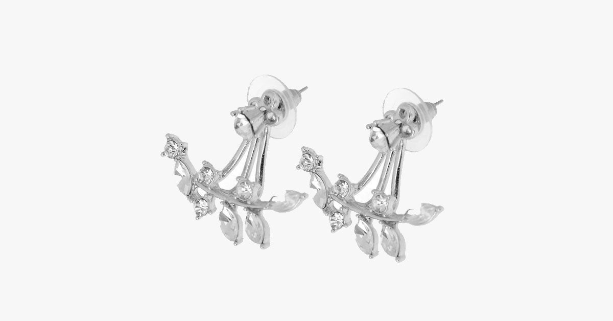 Chic Rhine-stoned Leaf Branch Earrings For Women