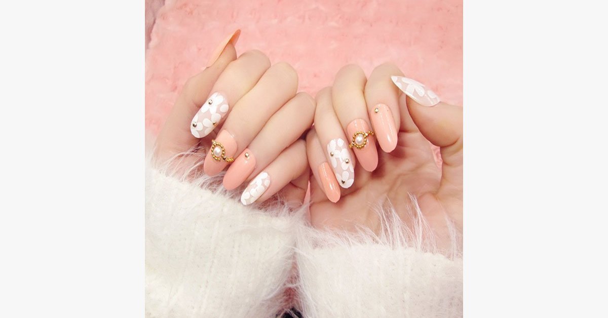 Nude Floral Nails