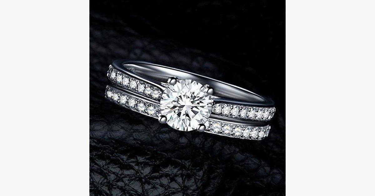 Silver Crystal Ring Set
