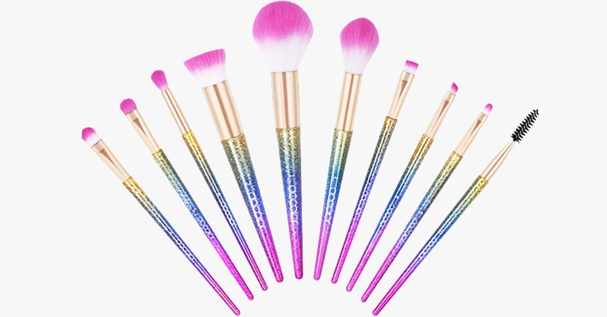 Set Of 10 Glittery Makeup Brushes - Ready To Give You Any Look You Want!