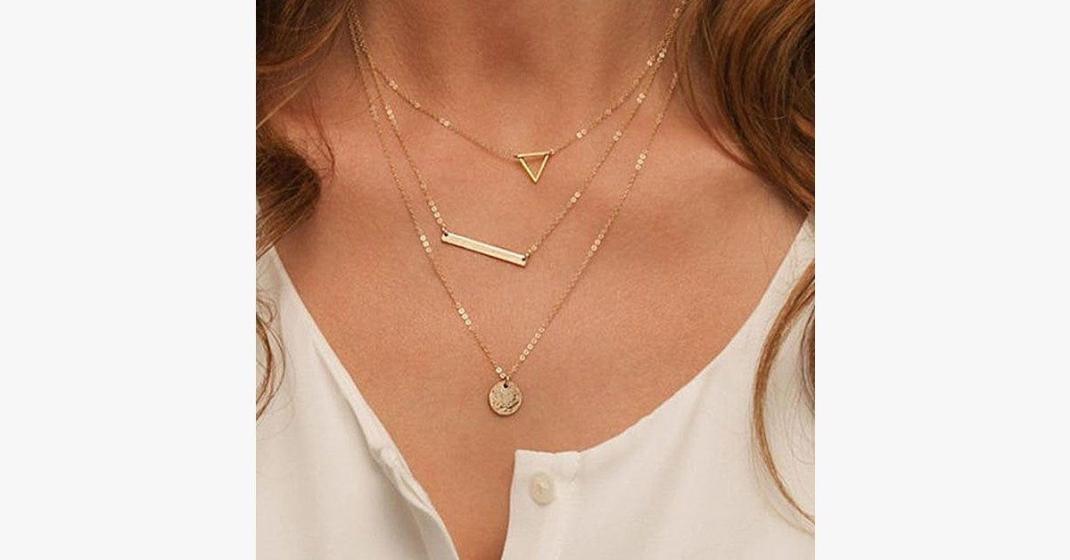 Vintage Hollow out Triangle Layer Necklace