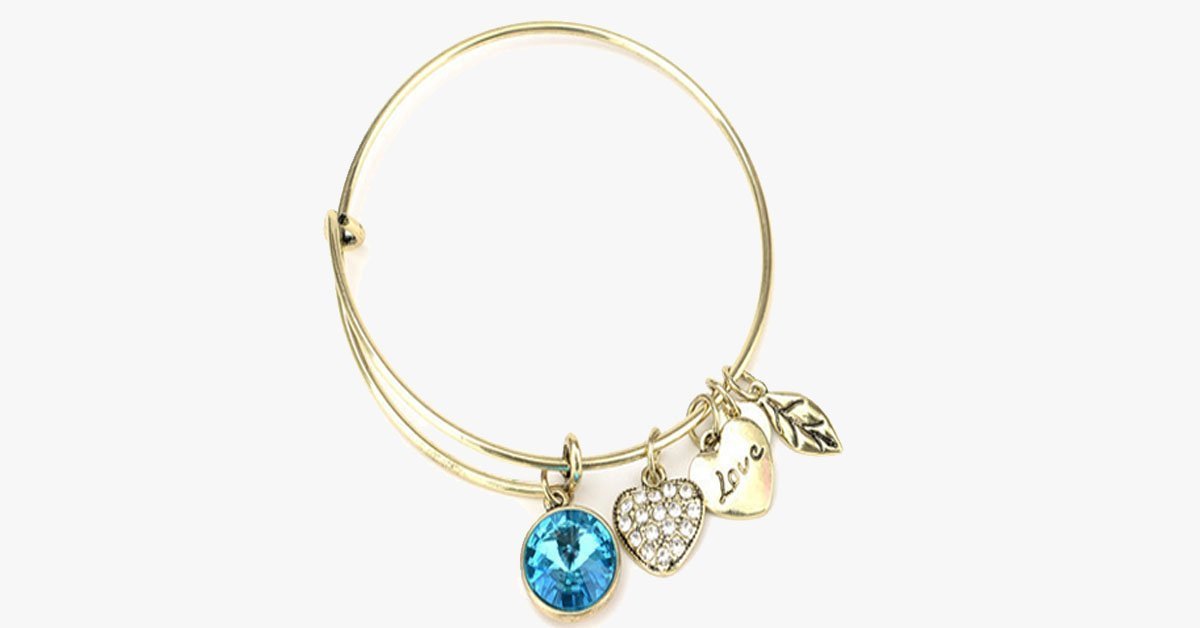 March Birthstone Charm Bangle