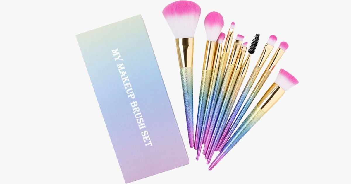 Set Of 10 Glittery Makeup Brushes - Ready To Give You Any Look You Want!