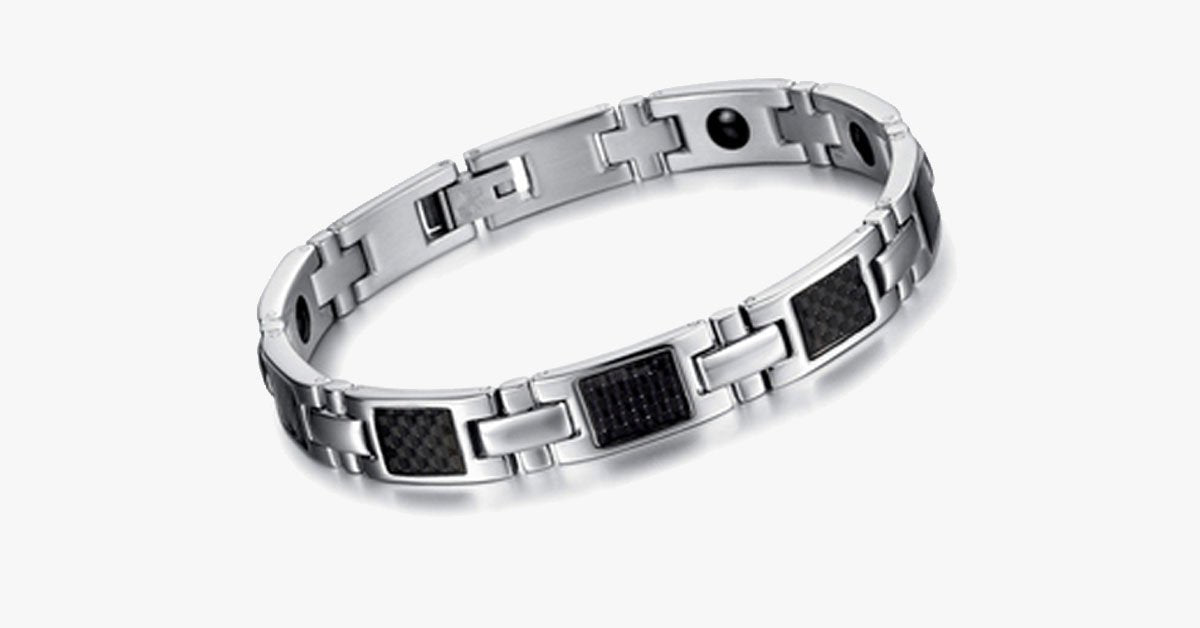Silver on Black Stainless Steel Men's Bracelet
