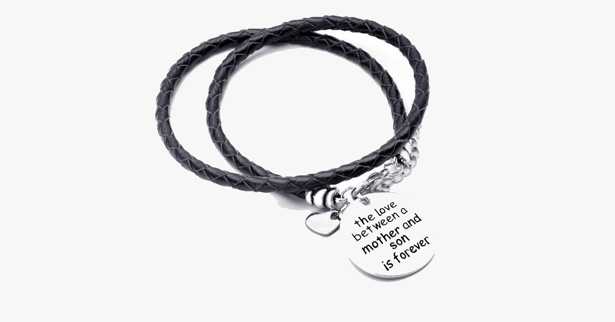 The Love Between A Mother And Son is Forever - Hand Stamped Bracelet to Celebrate the Mother-Son Love - Made of Vegan Leather and Zinc Alloy Charms