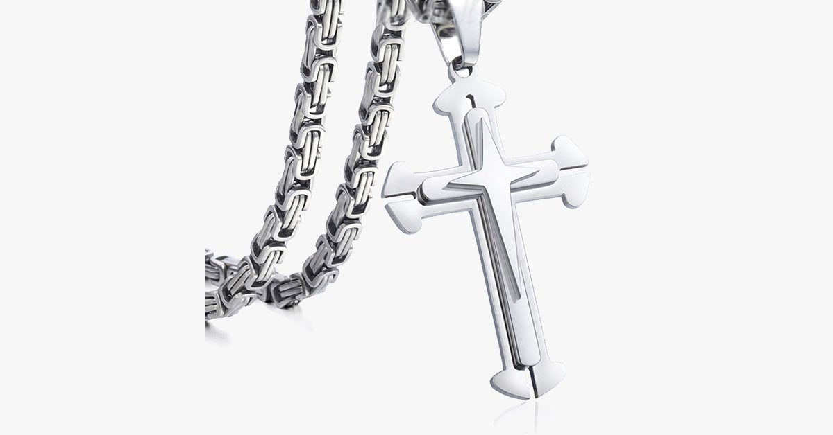 Men's Stainless Steel 3 Layer Cross Pendant