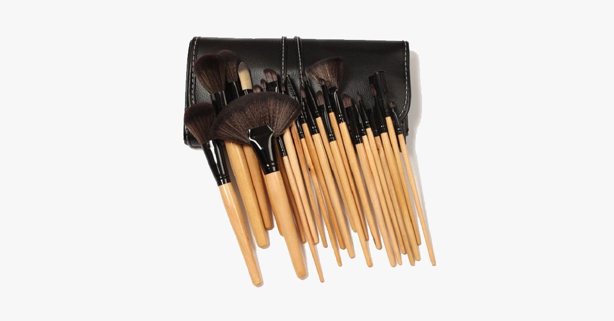 Professional Makeup Brush Set with 32 Brushes and 1 Case - Brown