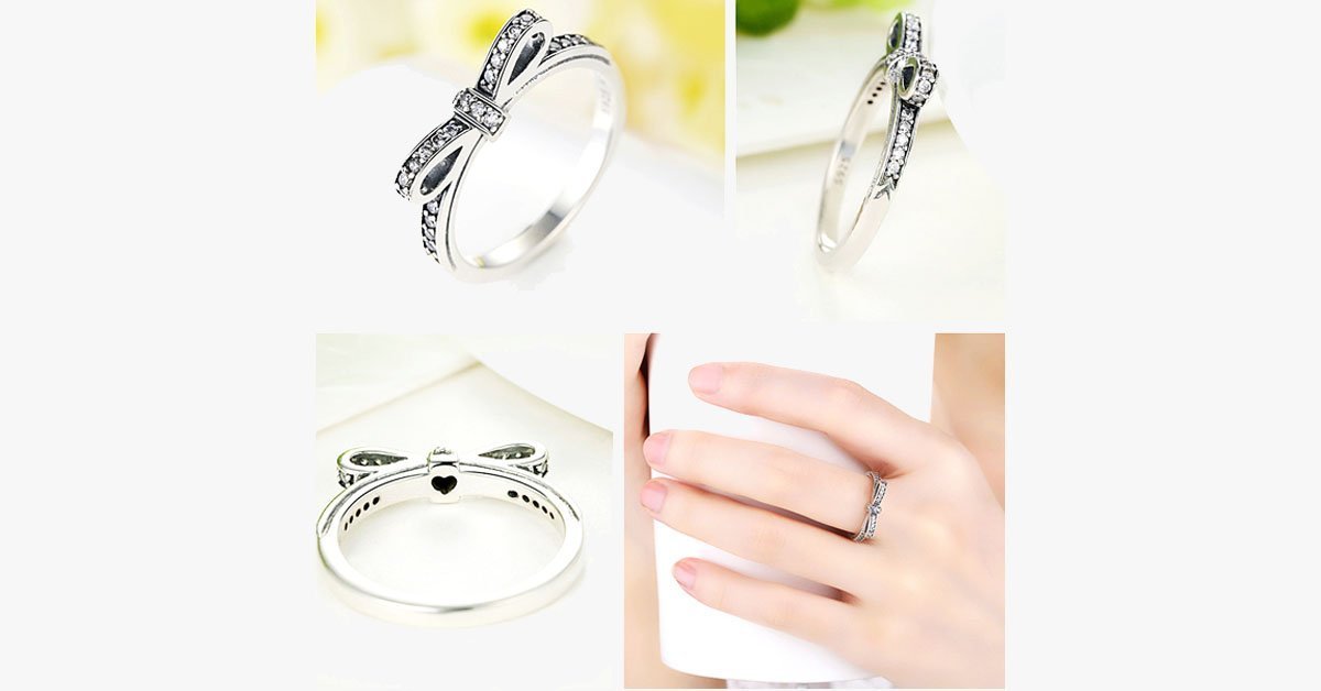 Silver Sparkling Bow Knot Stackable Ring