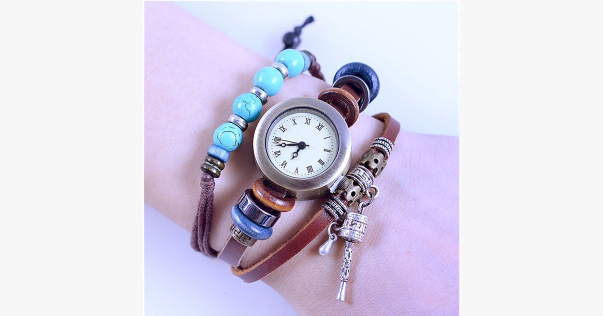 Turquoise Beads Leather Watch