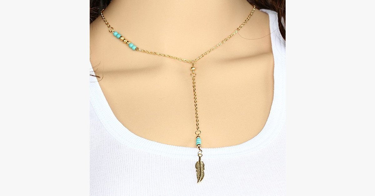 Turquoise Feather Beaded Pendant