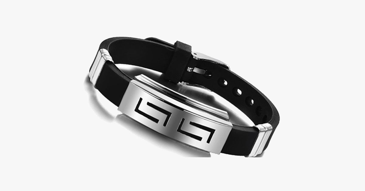 Men's Stainless Steel and Black Rubber Bracelet