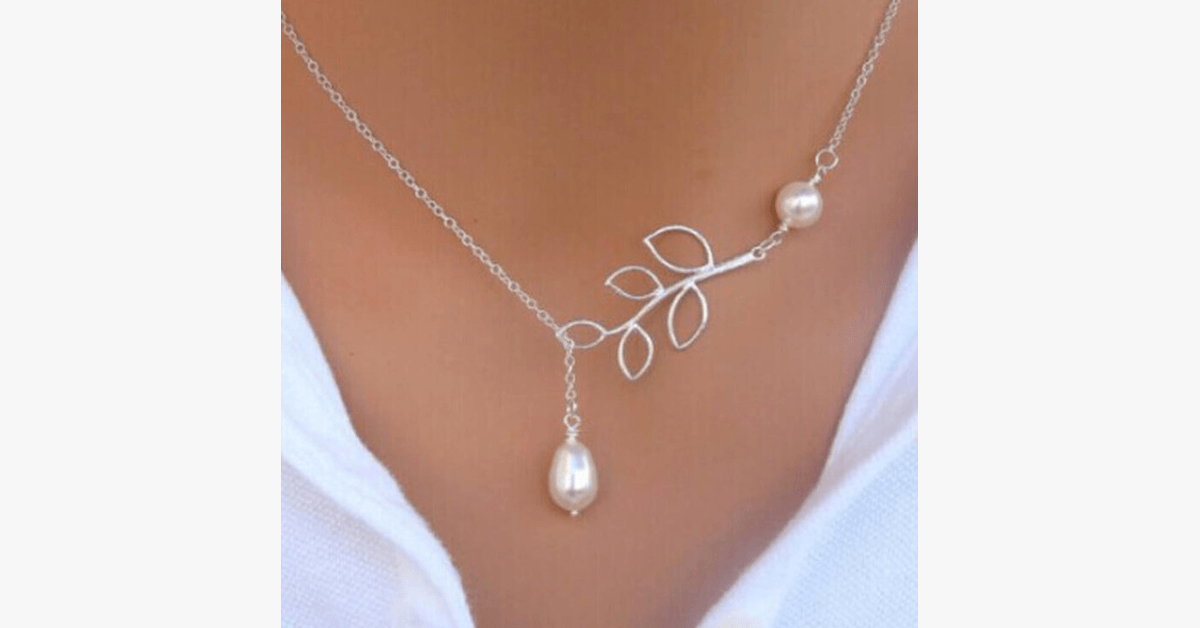 Leaf Pearl Necklace – Silver Fashionable Leaf Pearl