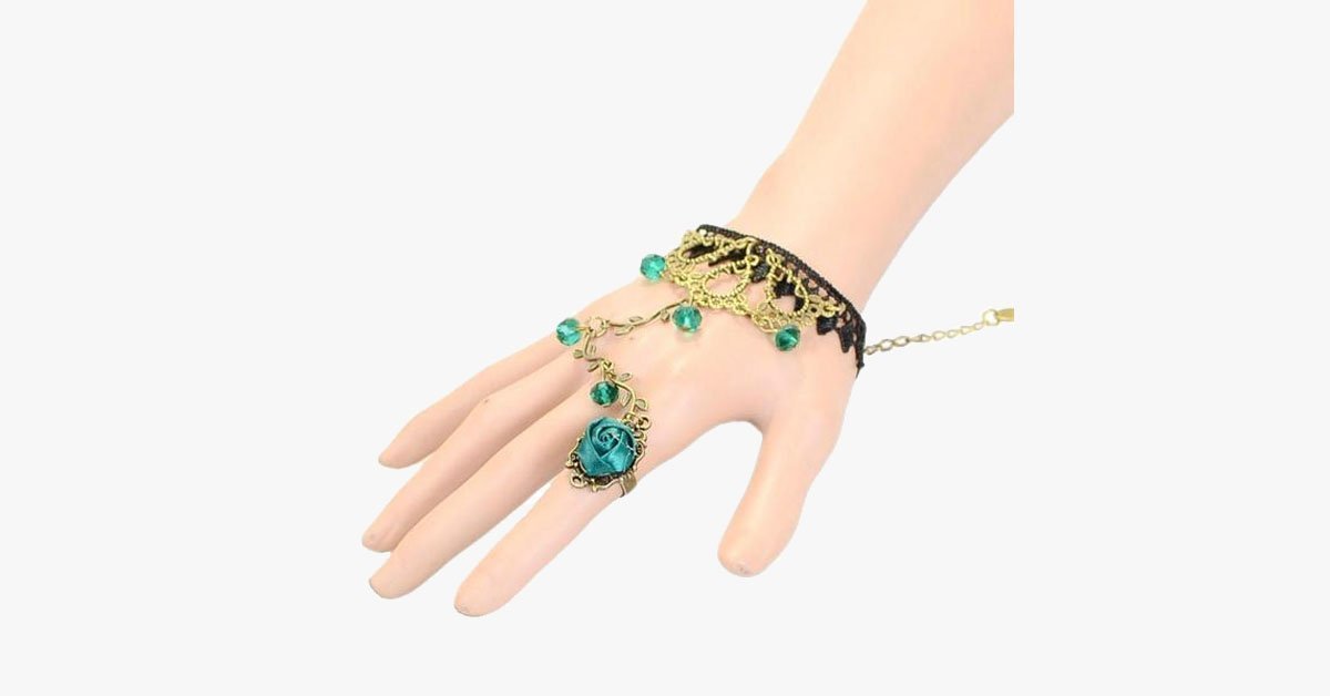 Turquoise Raindrop Ring-to-Wrist Bracelet