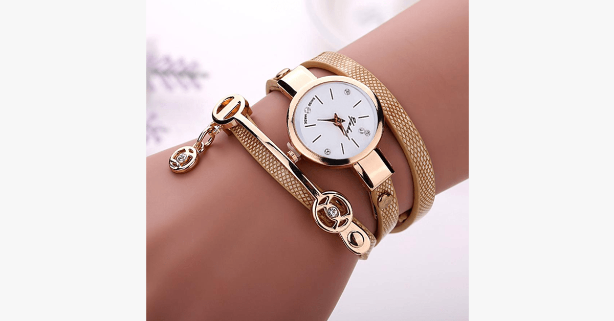 Gold Charm Wrap Watch - Multi Color Vegan Leather Watch for Stylish People