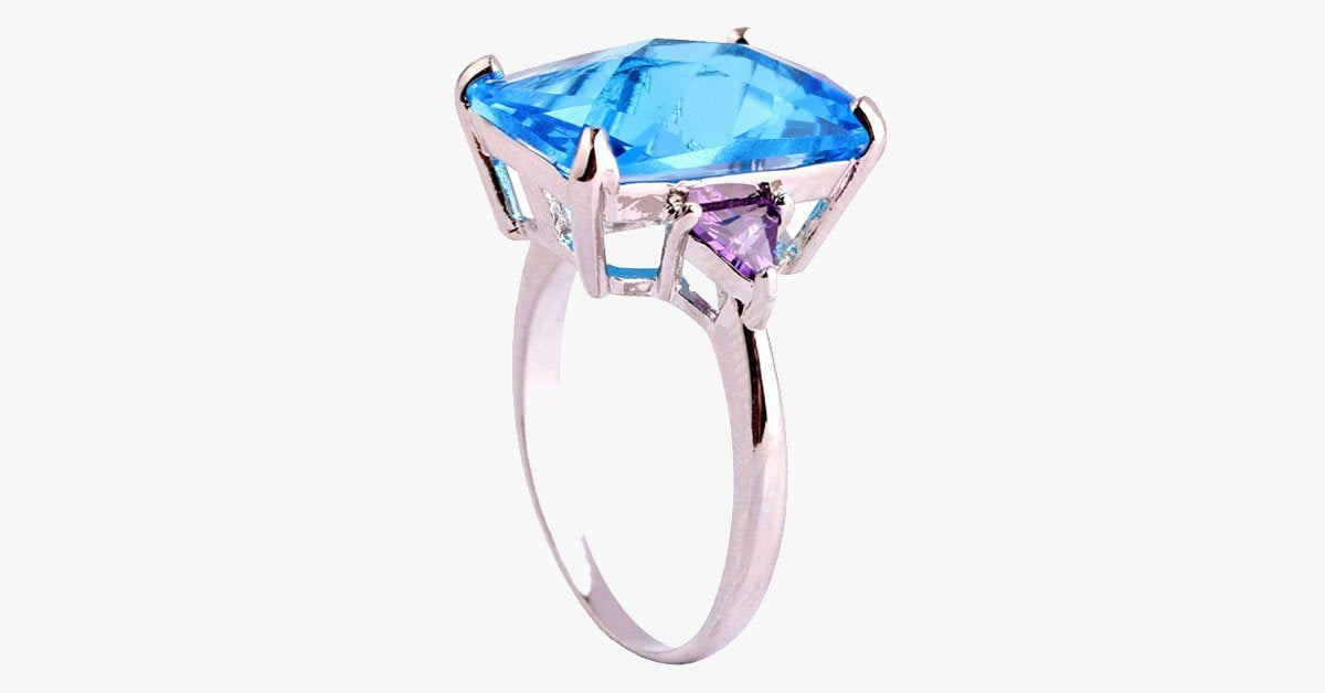 Rectangle Cut Sapphire Aquamarine Ring
