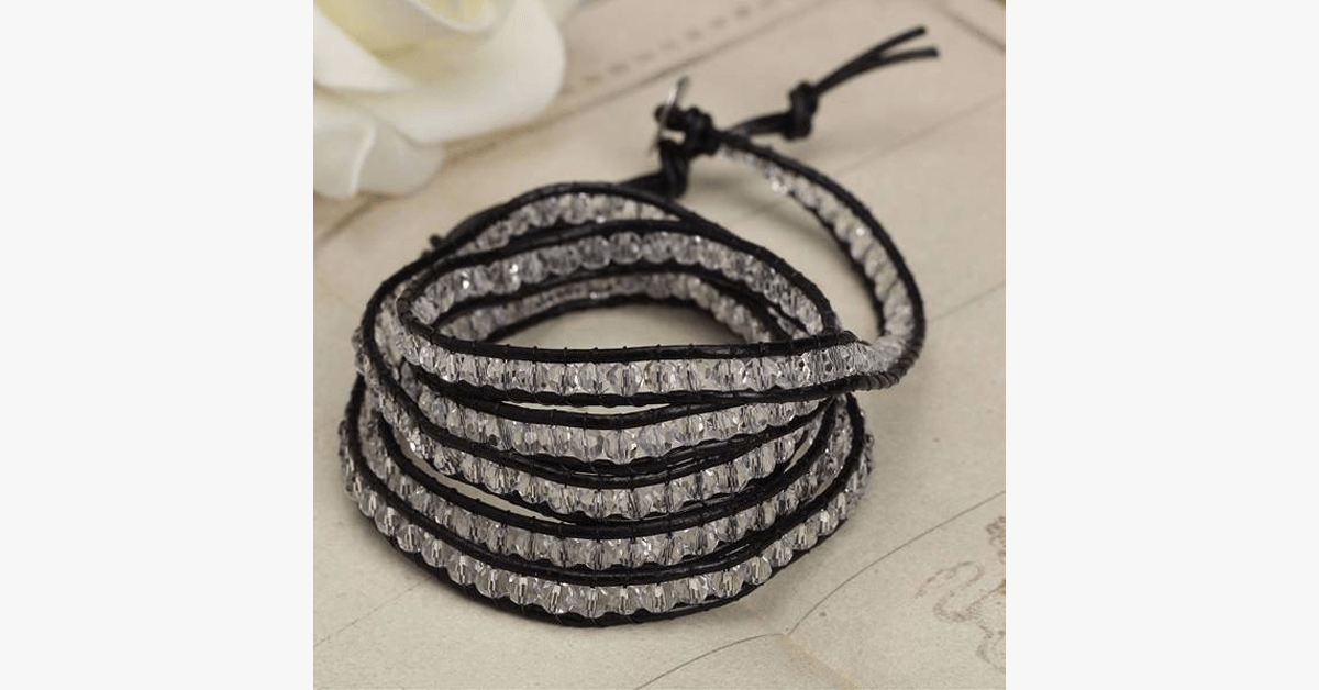 Black on Clear Crystal Wrap Bracelet