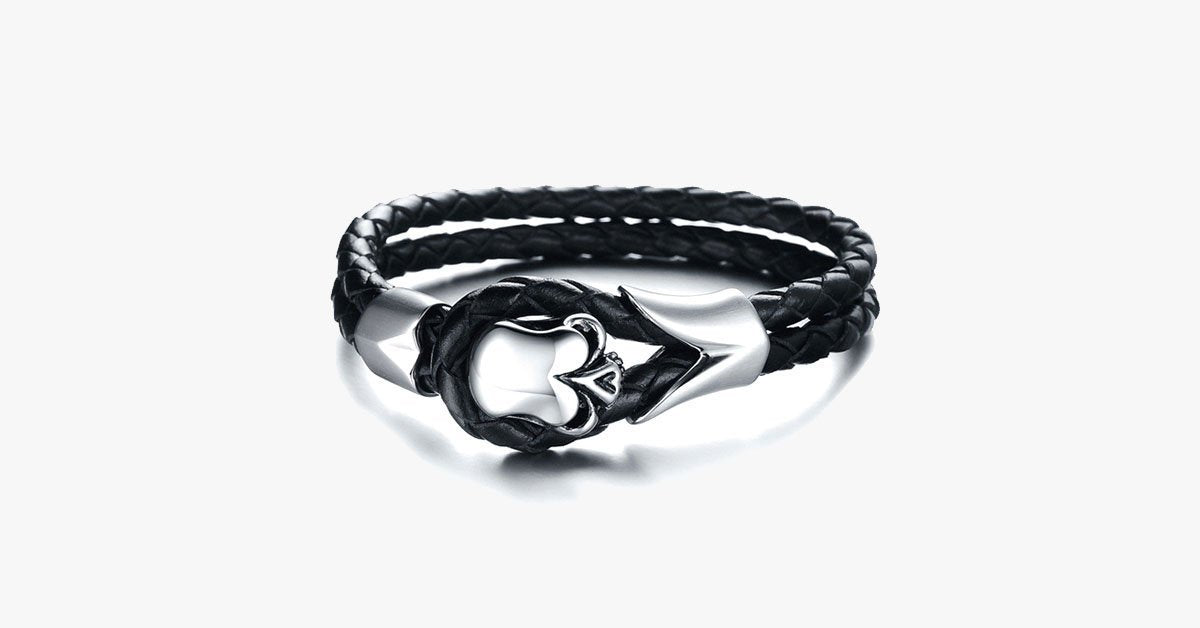 Dirty Skull Black Leather Men's Bracelet