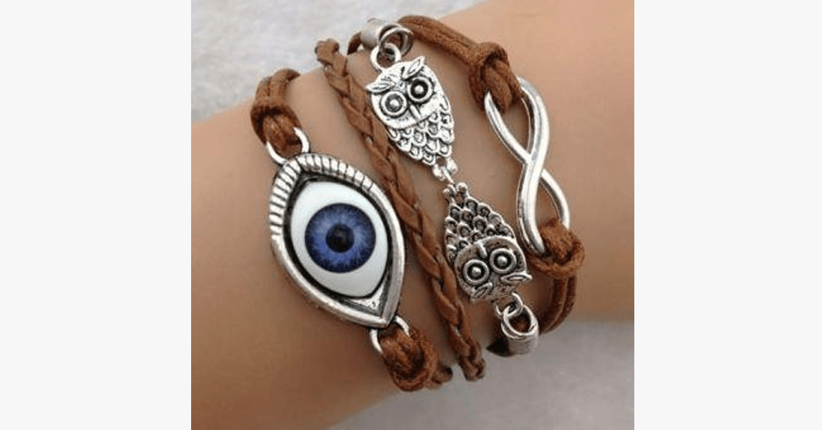 Bracelet with Evil Eye Protector, Owl and Infinity Charms