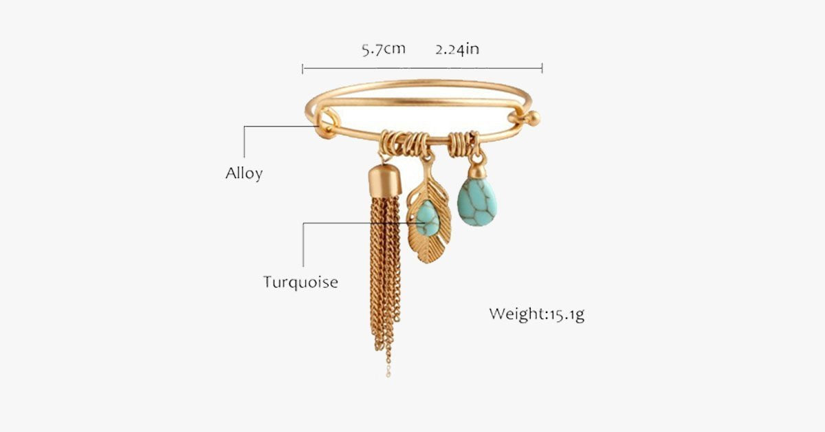 Vintage Turquoise Tassel Bangle 14K Gold Plated