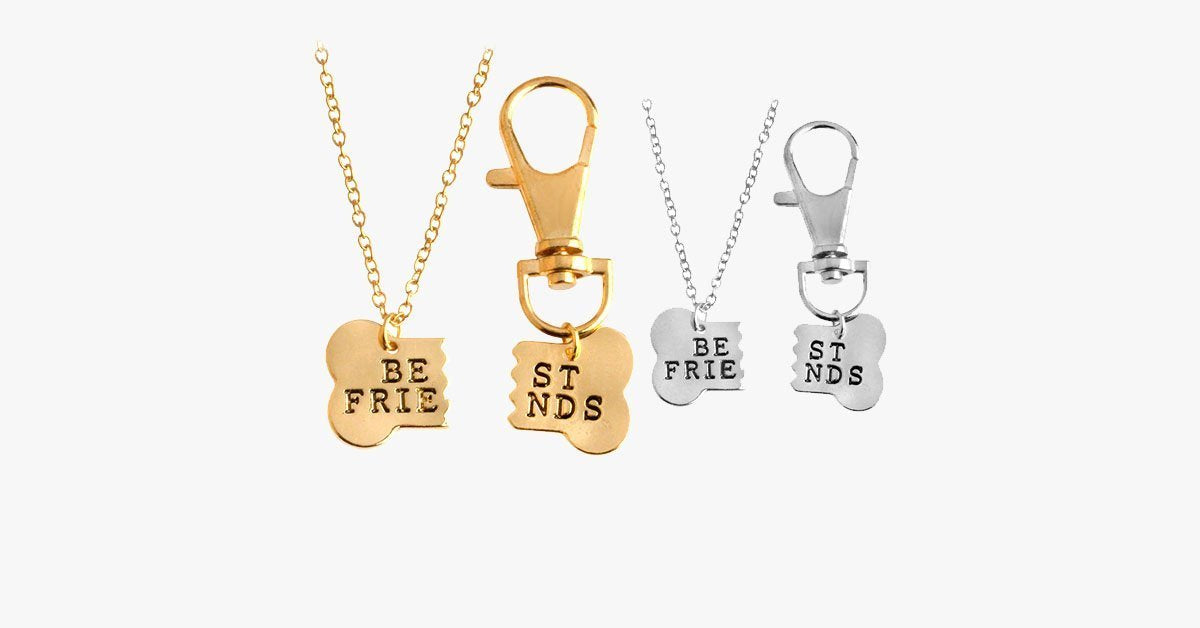 Best Friend Dog Bone Pendant Keychain Set