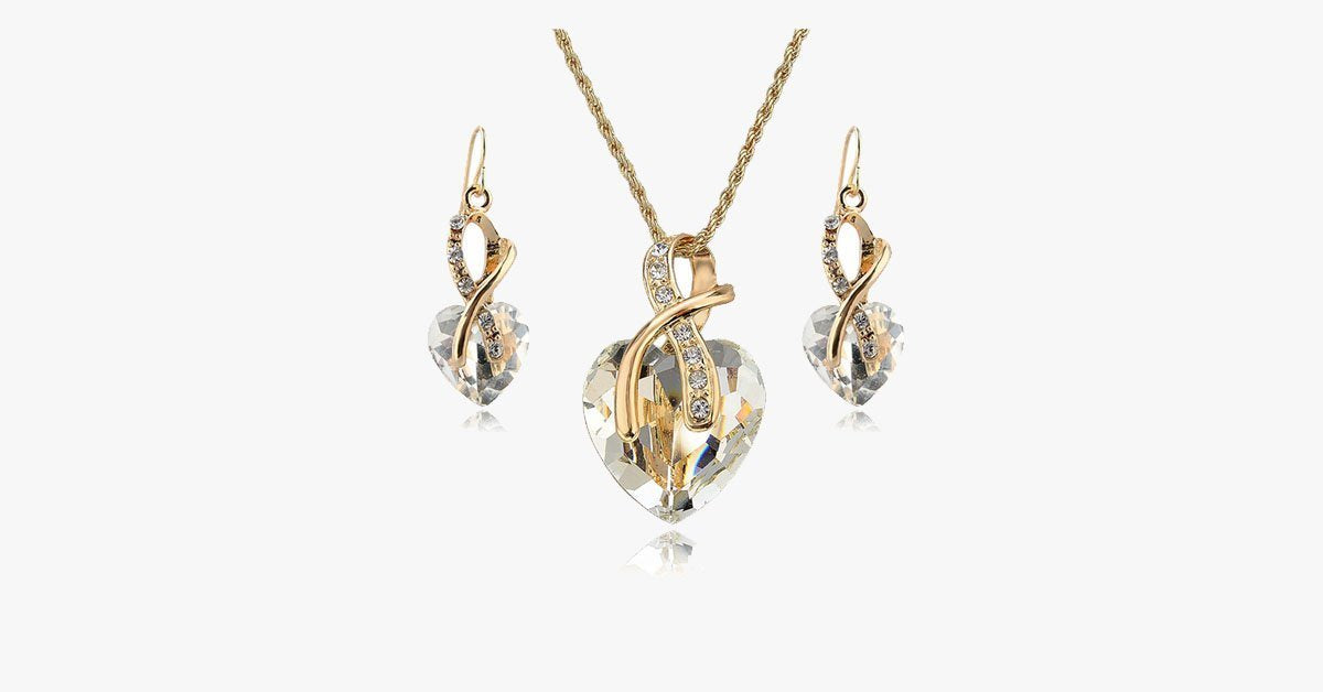 Crystal Gem Heart Necklace Set