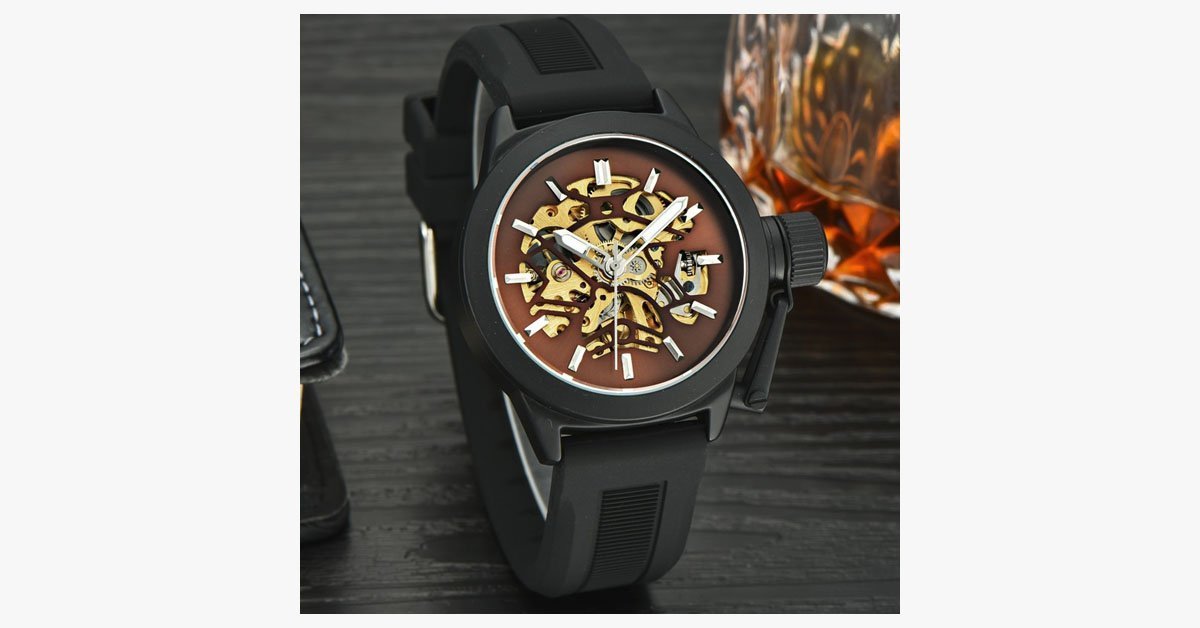 Black Silicone Strap Mechanical Watch