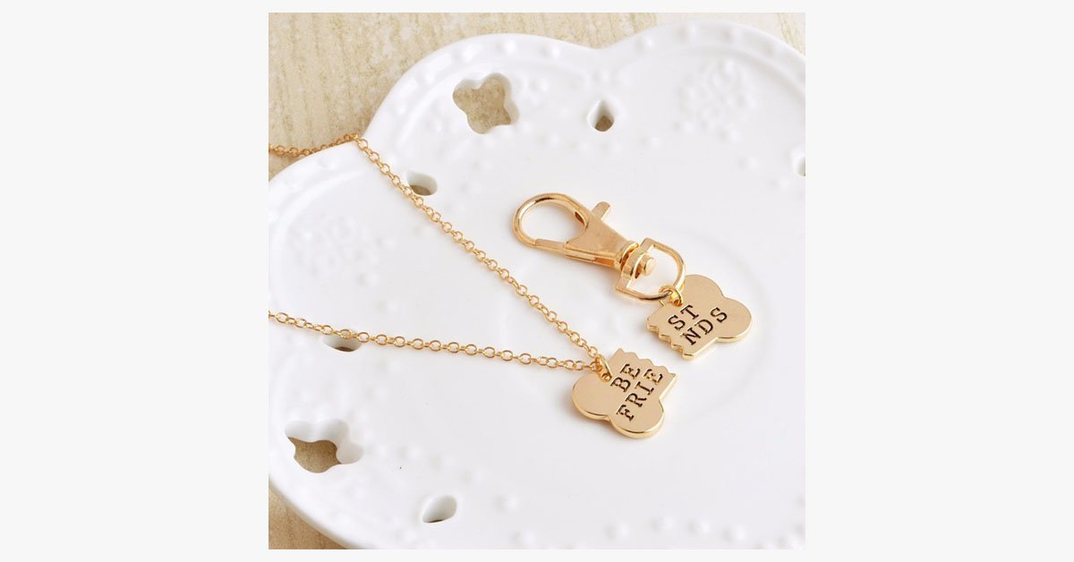 Best Friend Dog Bone Pendant Keychain Set