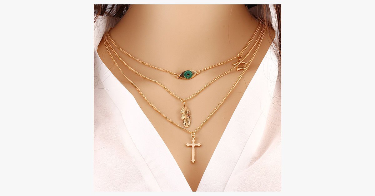 Eye Leaf Cross Necklace