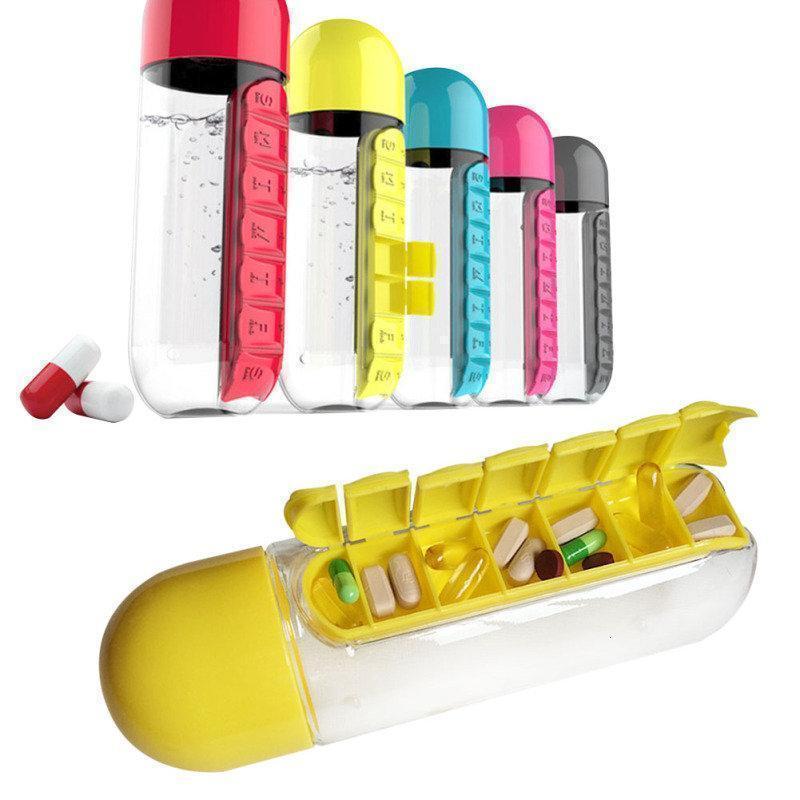 600ml Water Bottle Daily Pill Storage Organizer Box