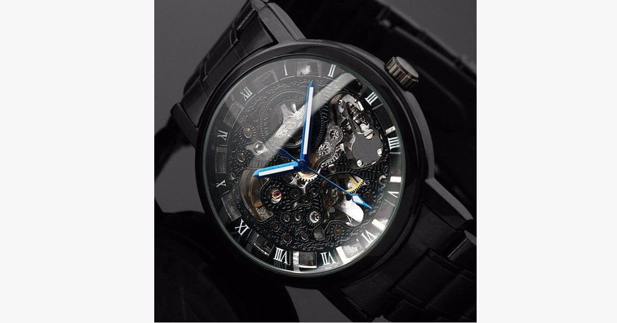 Men's Black Skeleton Wrist Watch
