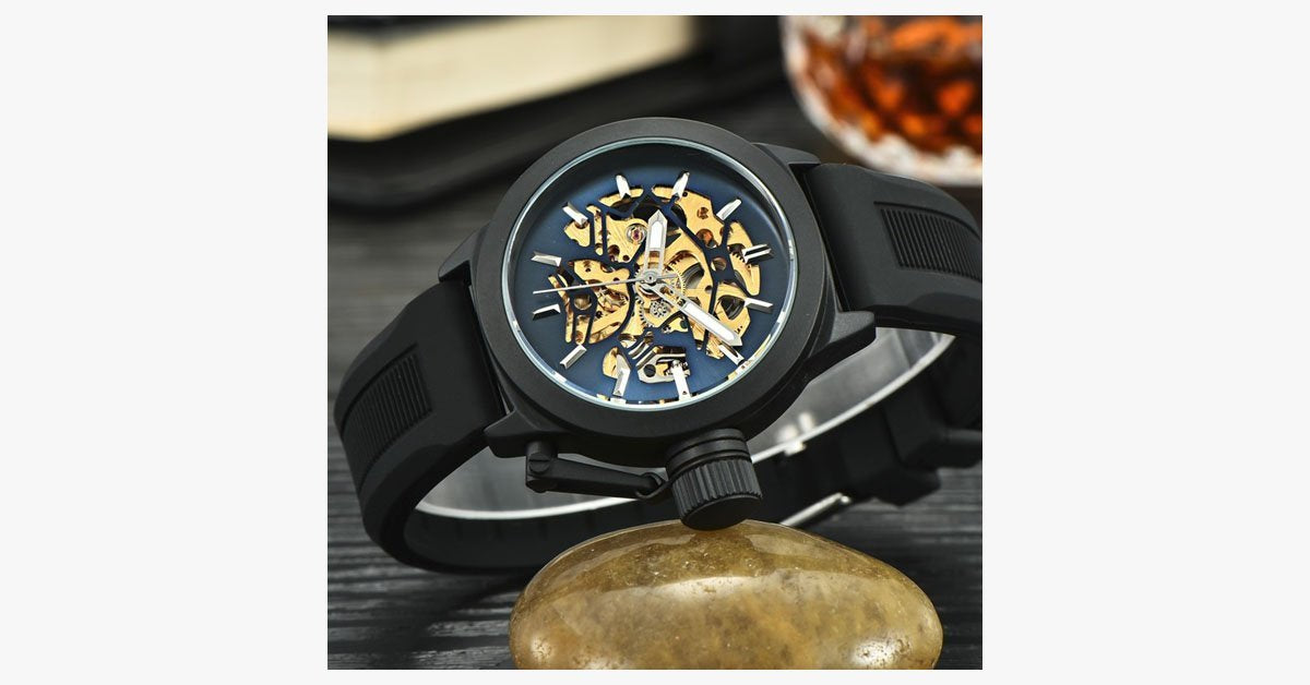 Black Silicone Strap Mechanical Watch