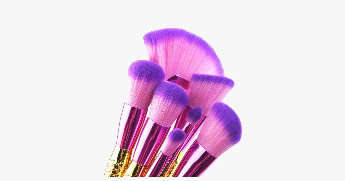Mermaid Tail Synthetic Hair Makeup Brush Set - Contour, Concealer, and Big Fan Brush, Purple