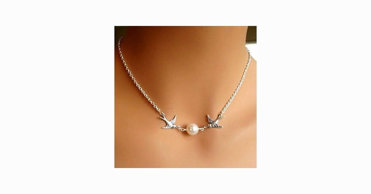 Bird Pearl Collarbone Length Necklace