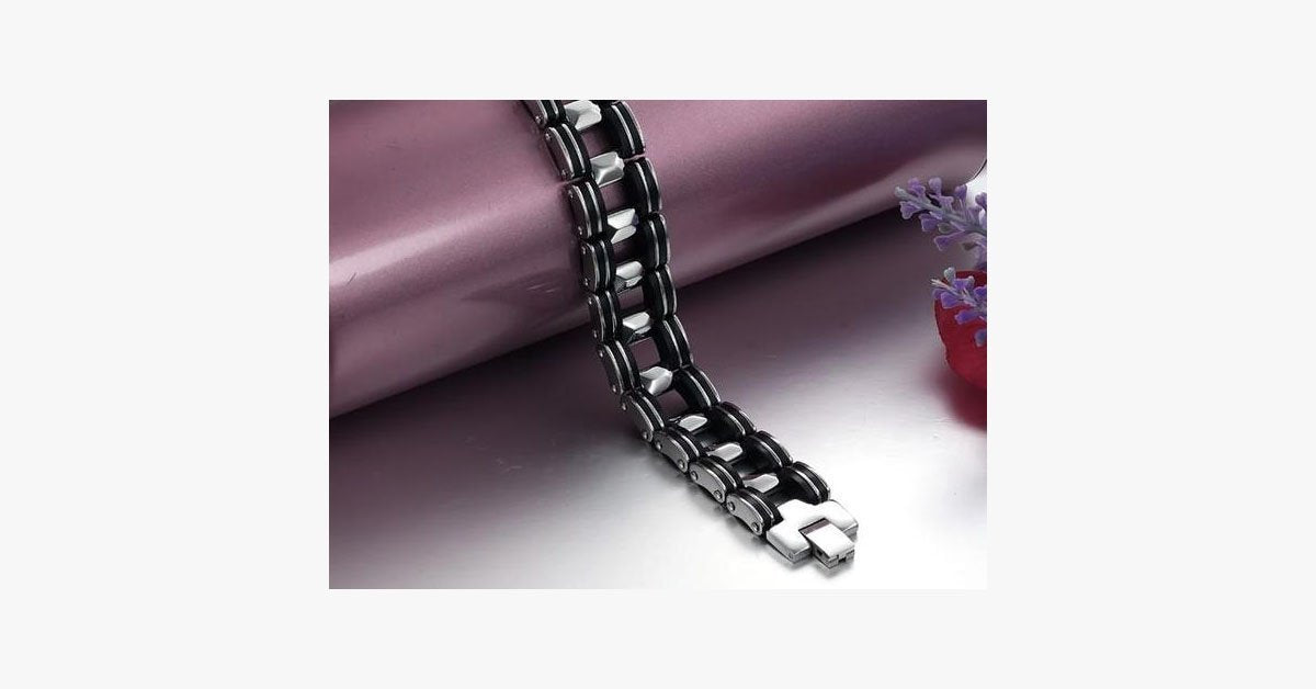 Black Strip Stainless Steel Bracelet