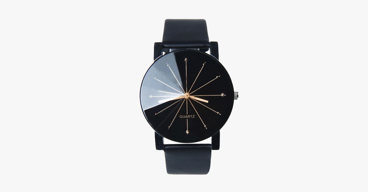 Black Leather Quartz Analog Watch