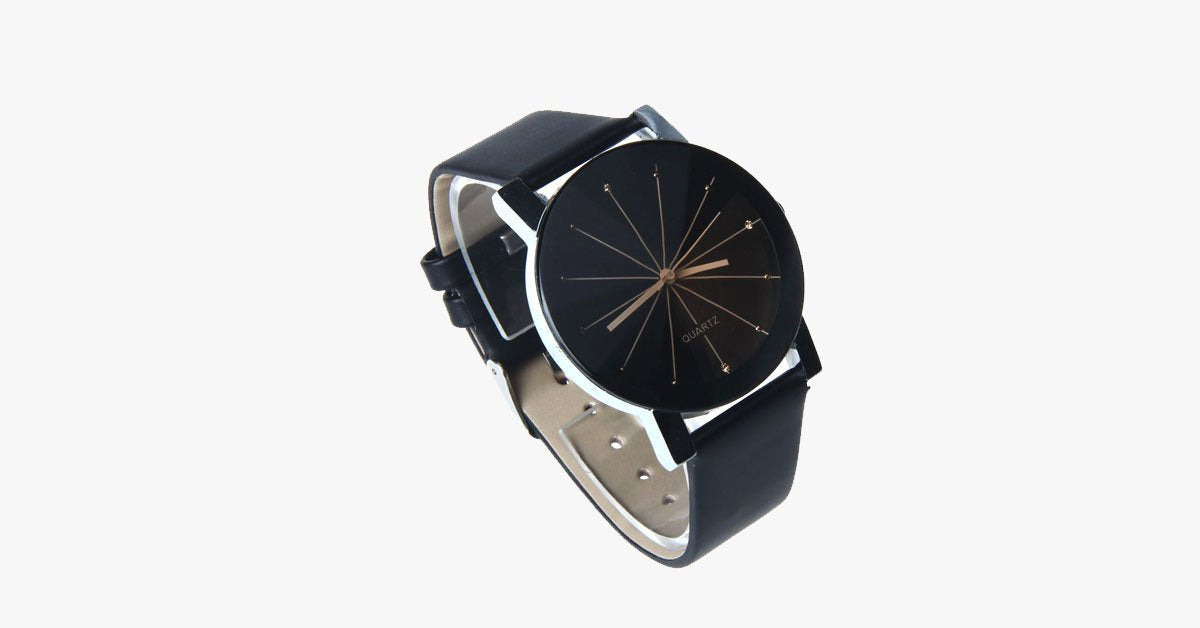 Black Leather Quartz Analog Watch